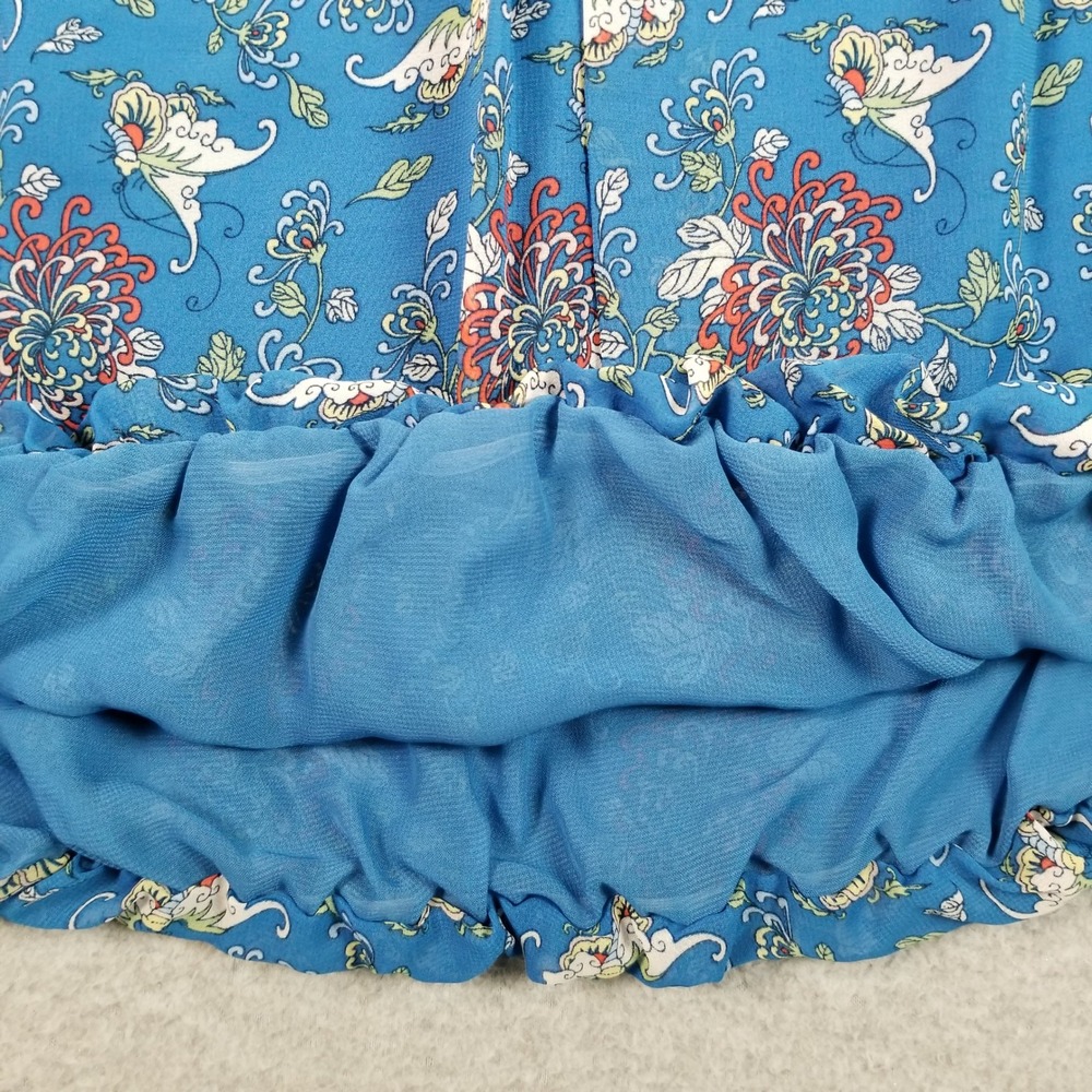 Max Studio Blouse Womens M Medium Blue Floral Tie Neck Sleeveless Bubble Hem Top - Picture 3 of 9